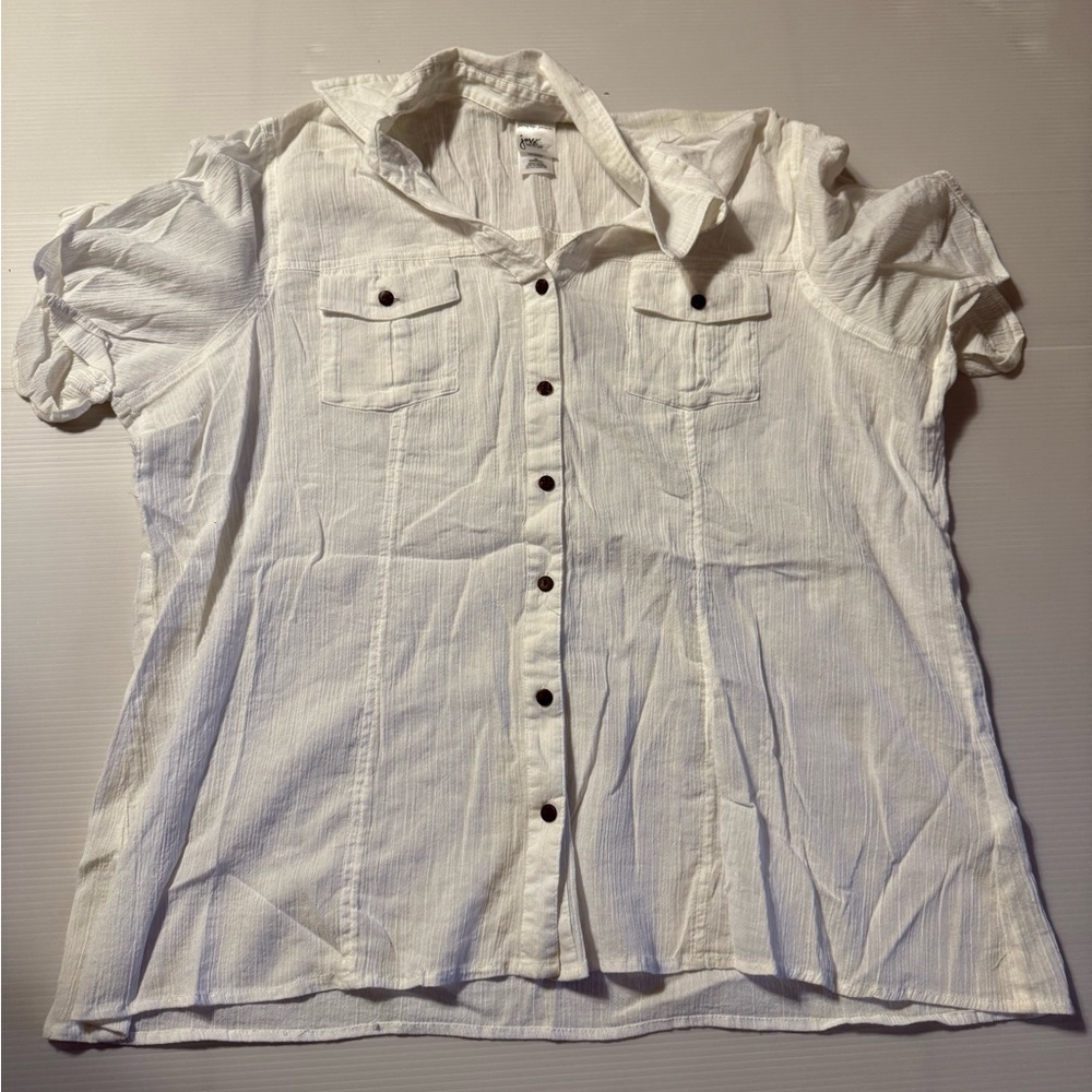 Just My Size Cream Button-Up Shirt